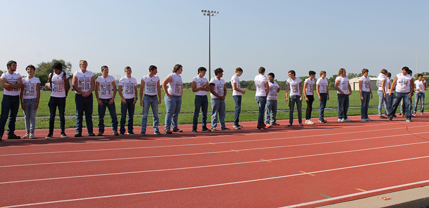 RVHS football players at the pep rally